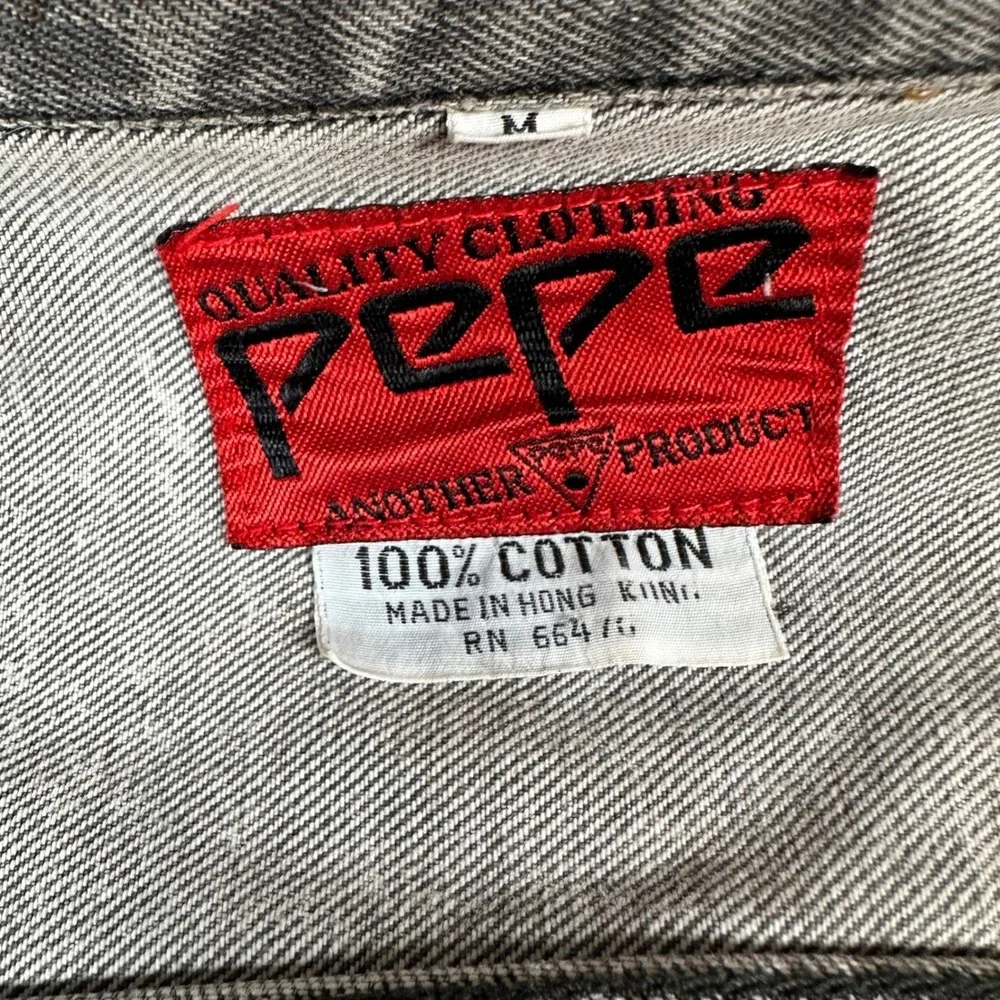 Vintage black Acid Wash Denim Jacket Distressed Trucker grunge 90s Pepe jeans‎